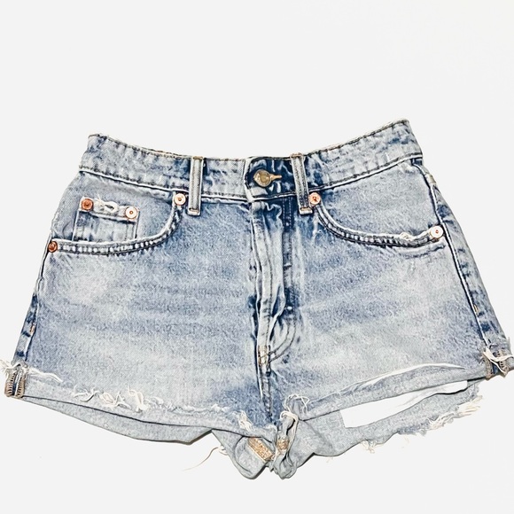 Zara Button-Fly Cuffed High Rise Denim Jeans Shorts Size 0 - Picture 1 of 7